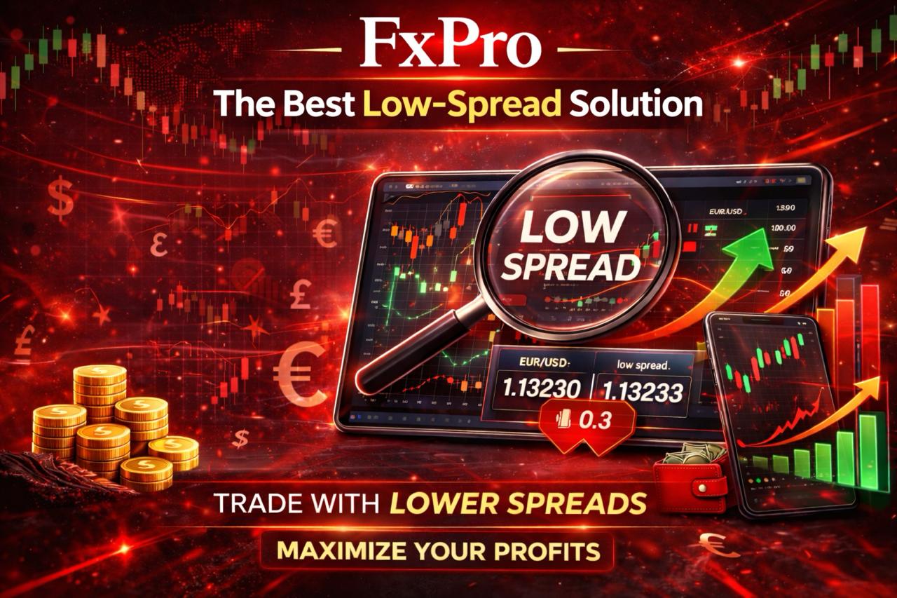 FXPro low spread trading solution showing tight spreads on EUR/USD and forex trading platform interface