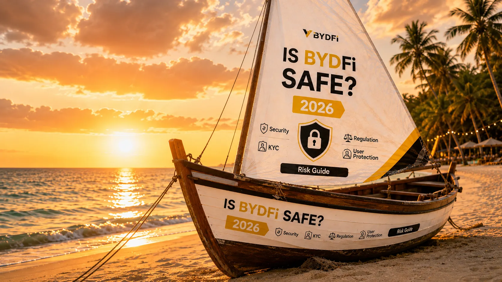 Is BYDFi Safe 2026 review cover image highlighting BYDFi security, KYC verification, regulation, and user protection features.