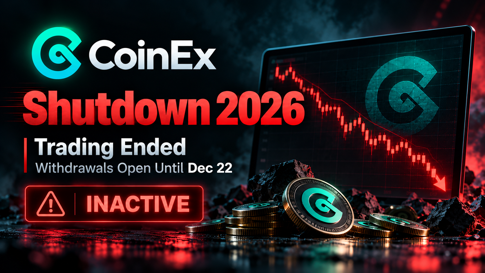 CoinEx shutdown 2026 with trading ended and withdrawals open until December 22